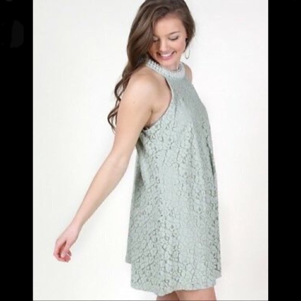 Altar'd State Women's Size Medium Alanna Pearl Sleeveless Swing Dress Mint Green